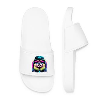 Pekingese Cyber Gangster Lion Dog Gift - Women’s Pool Sliders - white - Front