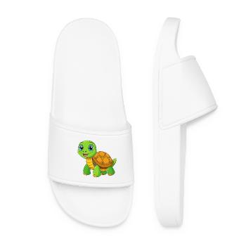 Turtle Cute Mascot Cartoon Character Kawaii - Women’s Pool Sliders - white - Front