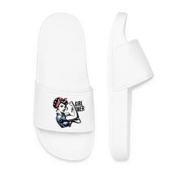 Girl Power Strength Woman Rockabilly Gift - Women’s Pool Sliders - white - Front