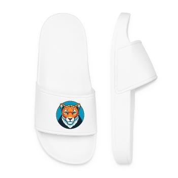Gepard Niedliches Lustiges Kawaii Cartoon Tier Haustier Logo - Frauen Badelatschen - Weiß - Vorne