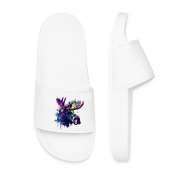 Moose Moose Moose Head with Headphones - Women’s Pool Sliders - white - Front