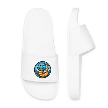 Earthworm Colorful Kawaii Cartoon Character Animal - Women’s Pool Sliders - white - Front