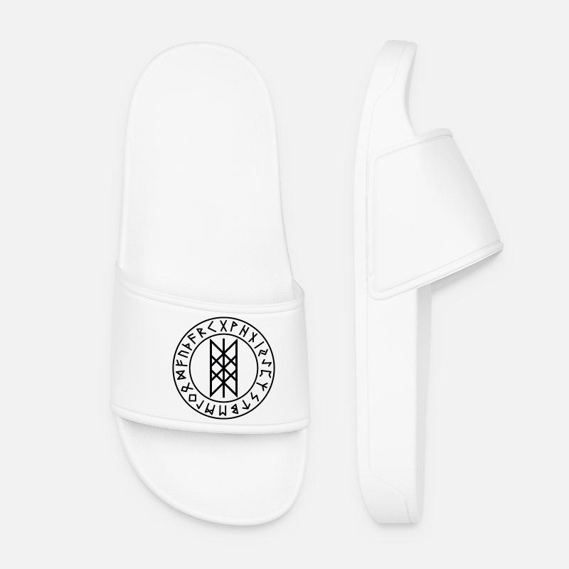 Wyrd black runes circle - Women’s Pool Sliders - white