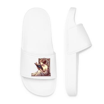 Woman Reading Browsing Book Books Gift - Women’s Pool Sliders - white - Front