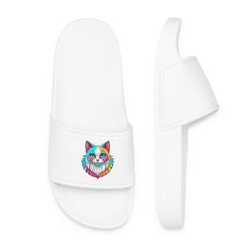 Ragdoll Katze Rasse Cartoon Kawaii Tier Haustier - Frauen Badelatschen - Weiß - Vorne