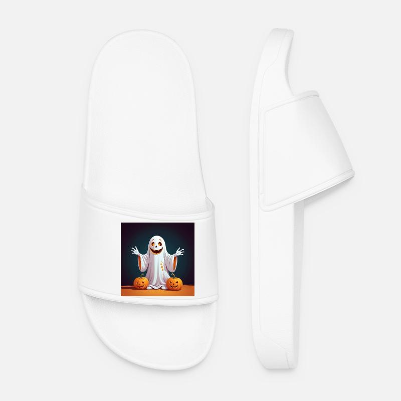 Halloween Ghost with Pumpkins - Women’s Pool Sliders - white