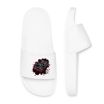 Bücher Design, Schlangen, Rosenblüten - Frauen Badelatschen - Weiß - Vorne