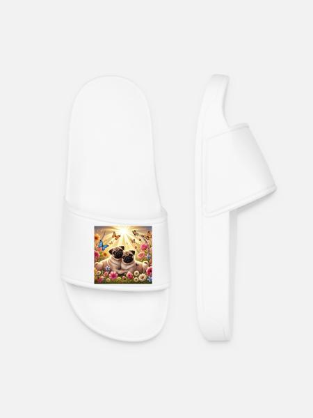 Sky-Shifting Pug Dog Lovers Design - Women’s Pool Sliders - white