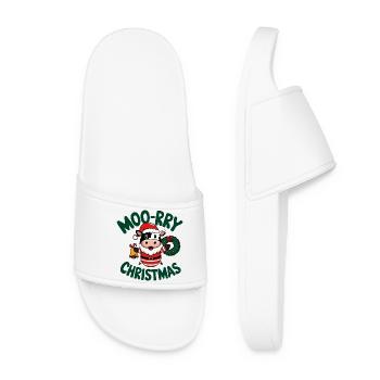 Festive Cow Santa Christmas Design - Women’s Pool Sliders - white - Front