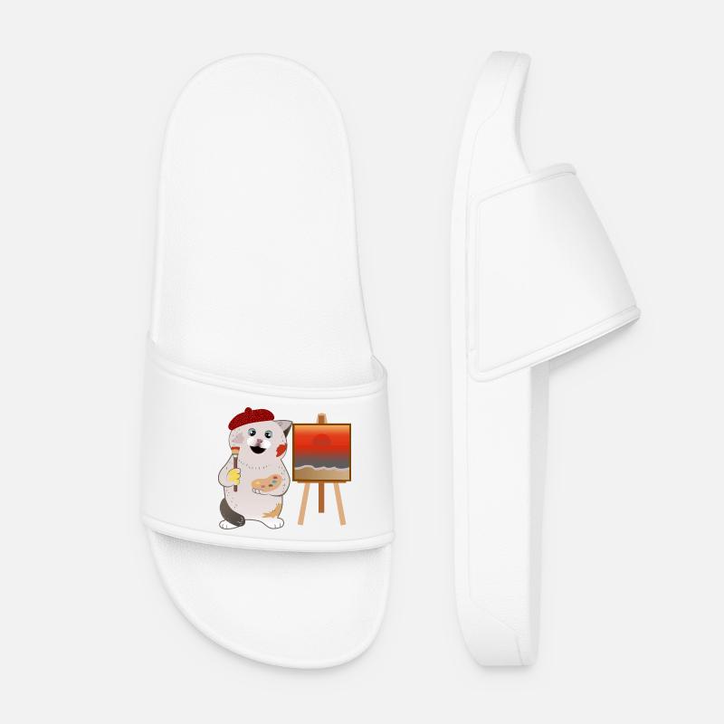 cute cat painter - Women’s Pool Sliders - white