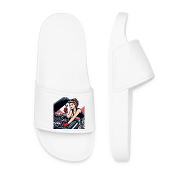 Rockabilly Workshop Car Repair Retro Gift - Women’s Pool Sliders - white - Front