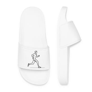 Jogger Boy Line Drawing - Women’s Pool Sliders - white - Front