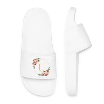 U Monogram, Couronne de fleurs, Personnalisable - Claquettes Femme - blanc - Devant
