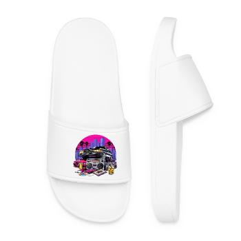 Compact Cassette Ghetto Blaster 90s Retro Gift - Women’s Pool Sliders - white - Front