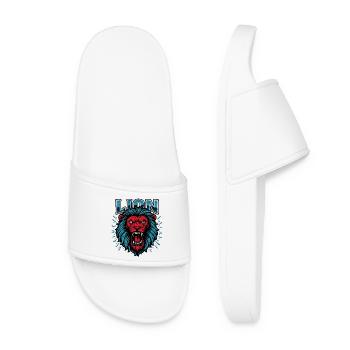 Lion Head Neon Blue Red Graphic - Women’s Pool Sliders - white - Front