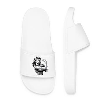 Stärke starke Frau Rockabilly Style Geschenk - Frauen Badelatschen - Weiß - Vorne