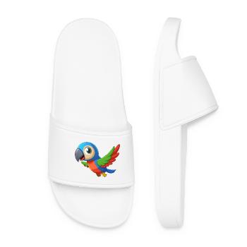 Colorful Baby Parrot in Flight - Women’s Pool Sliders - white - Front