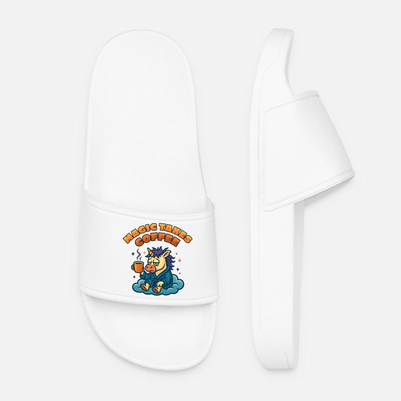 Sleep-inducing unicorn needs coffee - Women’s Pool Sliders - white