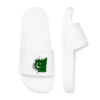 Flag of Pakistan - Pakistan - Flag Broken - Women’s Pool Sliders - white - Front