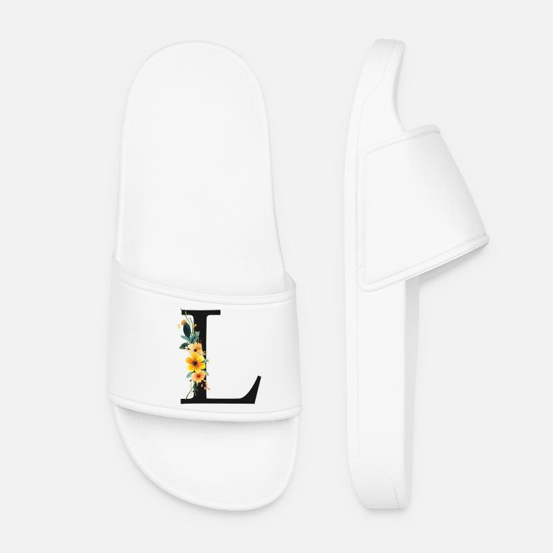 L Monogramm, Floral, personalisierbar - Frauen Badelatschen - Weiß