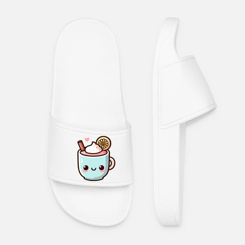 Cute Citrus Coffee Mug Design - Women’s Pool Sliders - white