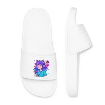 Vaporwave Neko Girl - Esthétique Anime Rétro - Claquettes Femme - blanc - Devant