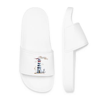 Lighthouse with sea creatures and banner - Women’s Pool Sliders - white - Front