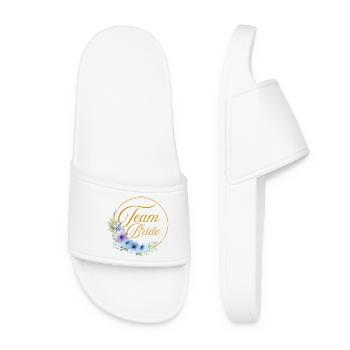 Team Bride! Circle, Floral, Blue, Purple, Gold - Women’s Pool Sliders - white - Front