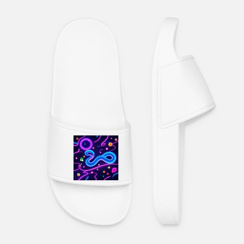 Glowing Neon Snake with Fruit Motifs - Women’s Pool Sliders - white