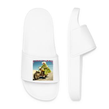 Mamie à moto dans le sable du désert Joie de vivre Age - Claquettes Femme - blanc - Devant