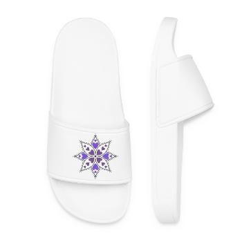 Mandala mit lila Herzen - Frauen Badelatschen - Weiß - Vorne