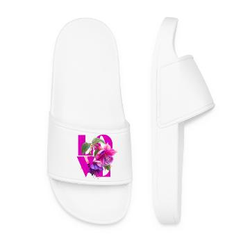 Blumige Liebe mit leuchtendem Fuchsia und Lila - Frauen Badelatschen - Weiß - Vorne