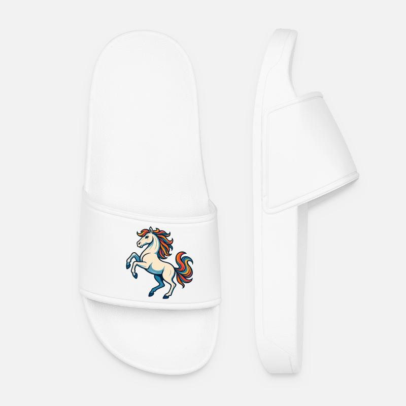 White horse with colorful mane – imaginative - Women’s Pool Sliders - white