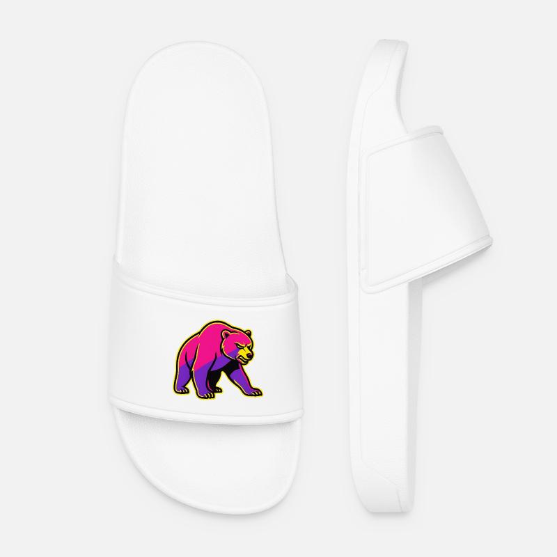 Neon Bear with Power - Women’s Pool Sliders - white