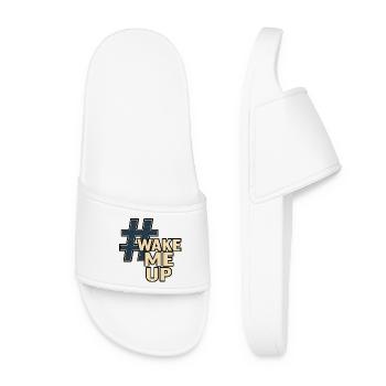Wake Me Up Hashtag Graphic - Women’s Pool Sliders - white - Front