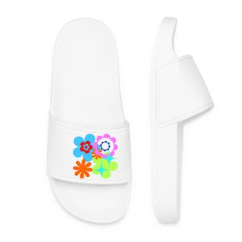 Colorful Flowers and Stars Psychedelic Flora - Women’s Pool Sliders - white - Front