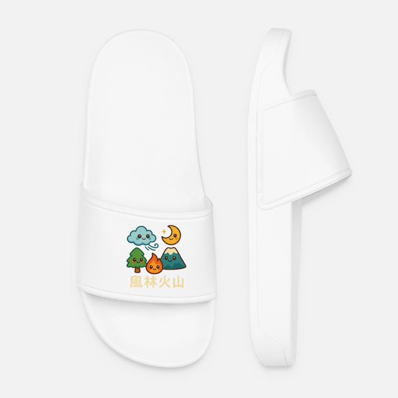 Wind, Forest, Fire, Mountain, Kawaii, Landscape - Women’s Pool Sliders - white