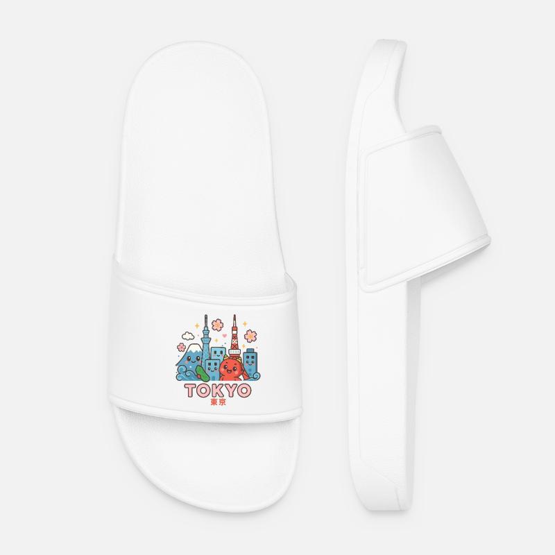 Kawaii Tokyo Skyline - Women’s Pool Sliders - white
