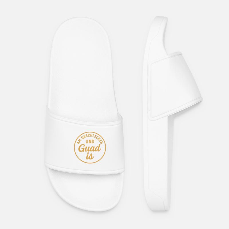 Guud is Dialect Round Badge - Women’s Pool Sliders - white