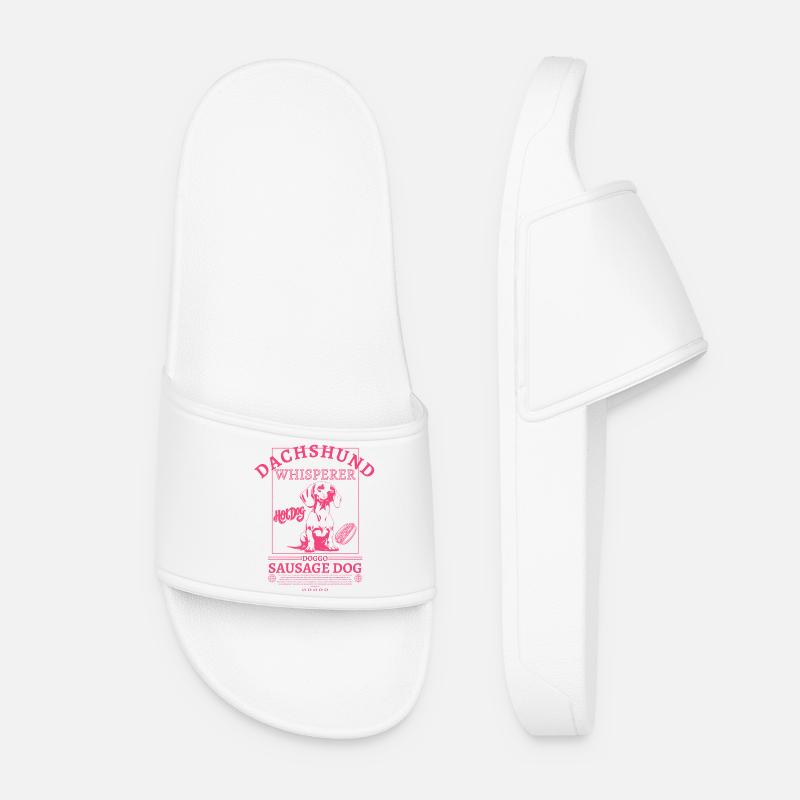 Dachshund_Whisperer_backprint_pink - Women’s Pool Sliders - white