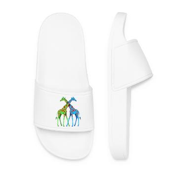 Duo de girafes néon bleu vert à pois et amoureux - Claquettes Femme - blanc - Devant