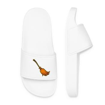 Orange Broom Magic | Witches' brooms for Halloween - Women’s Pool Sliders - white - Front