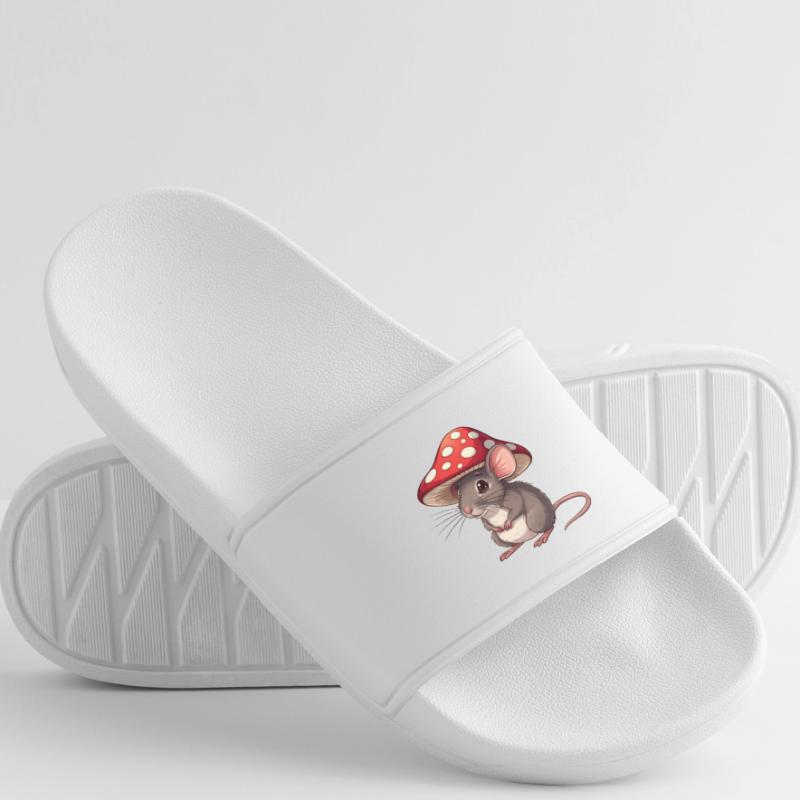 Little Mouse with Toadstool Hat Cute Forest Motif Women’s Pool Sliders