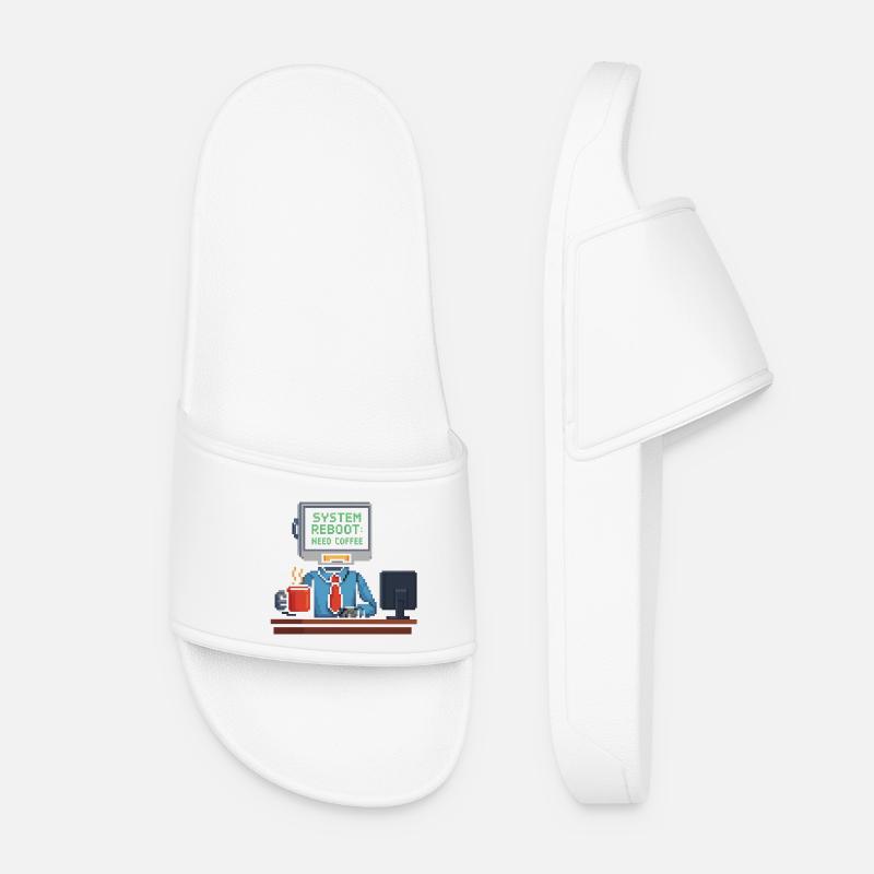 System Reboot Need Coffee - Women’s Pool Sliders - white