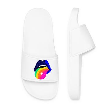 Rainbow Tongue Pop Art Lips - Women’s Pool Sliders - white - Front