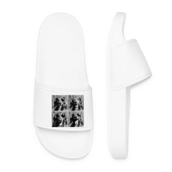 Funny Dachshund Dog Retro Photo Booth - Women’s Pool Sliders - white - Front