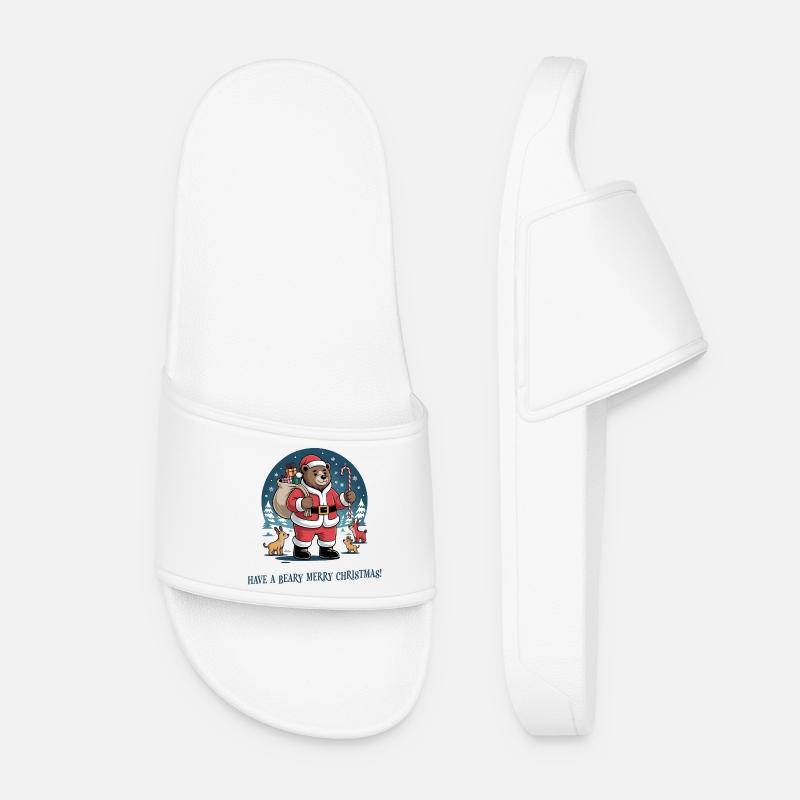 Beary Merry Christmas Santa Bear - Women’s Pool Sliders - white