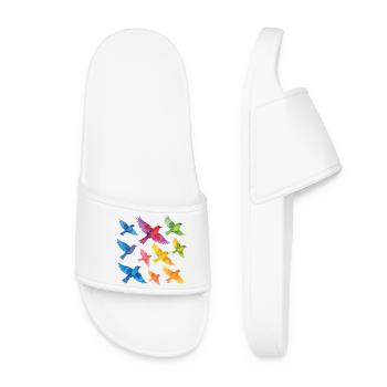 Volée d’oiseaux à l’aquarelle – Liberté dans la couleur - Claquettes Femme - blanc - Devant