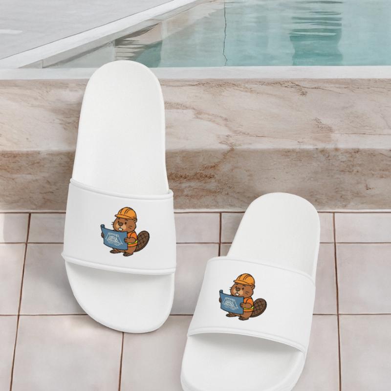 Beaver Construction Worker Bob Master Builder Plan Construction Dam Women’s Pool Sliders