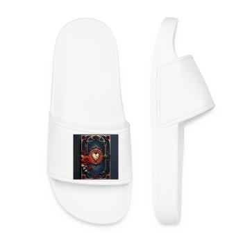 Art Deco Watch with Roses - Women’s Pool Sliders - white - Front